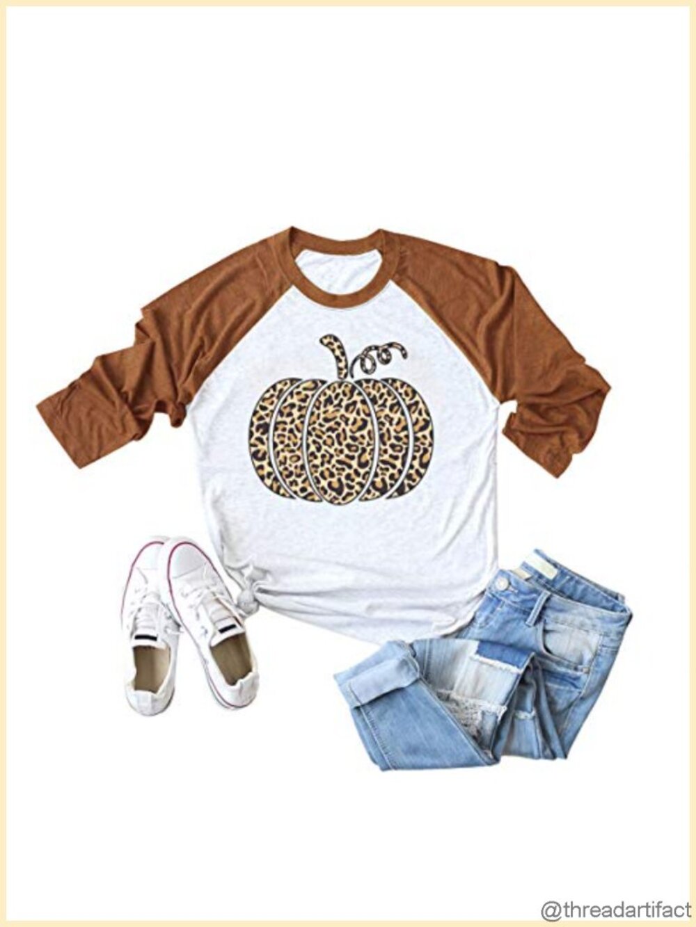 Halloween Pumpkin Raglan 3/4 Sleeve Tee Women Funny Fall Top